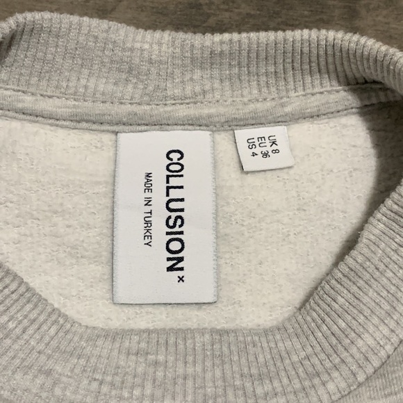 Collusion Spliced Logo Cropped Sweatshirt - Grey - 4 - Picture 7 of 9
